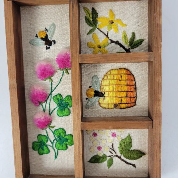 Bucilla Creative Needlecraft Other - Vtg Bucilla Completed Creative Needlecraft Making Honey Shadow Box Hutch Bee